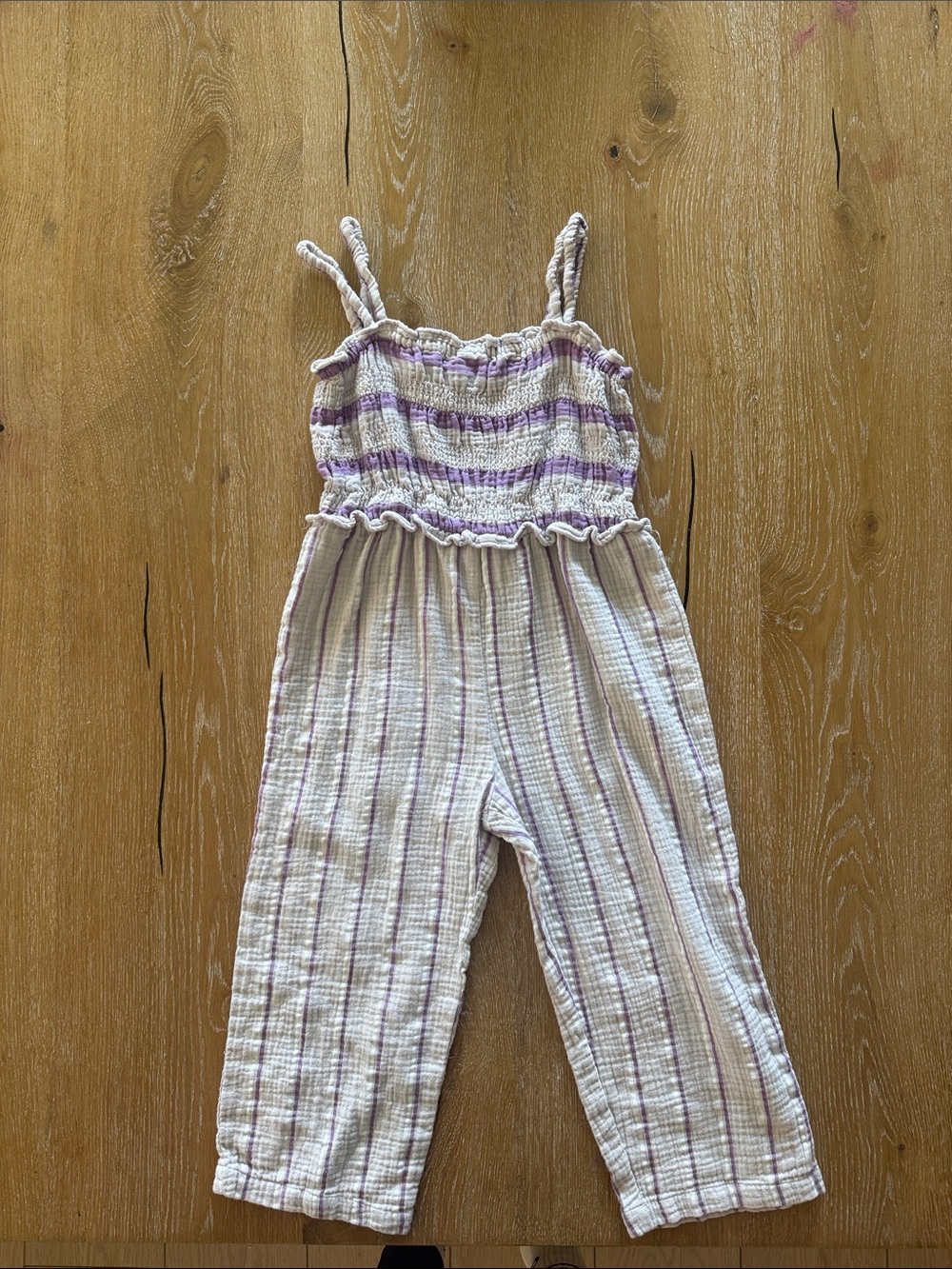 Zara White and Lavender Striped Cotton Romper